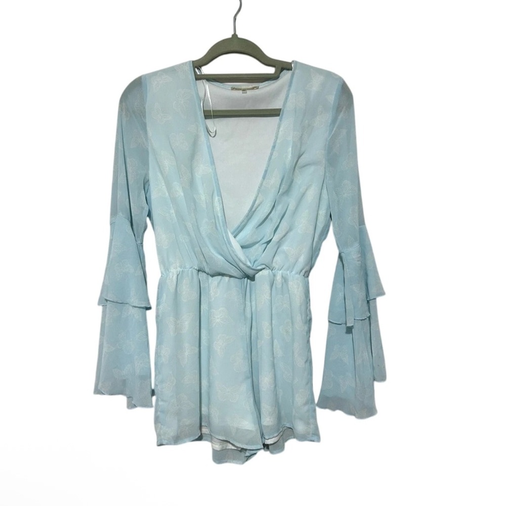 Altar'd State Butterfly Bell Sleeve Blue‎ Romper Size Medium